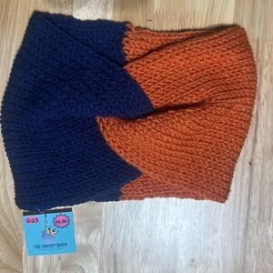 Handmade Orange and Blue Knitted Earwarmer
